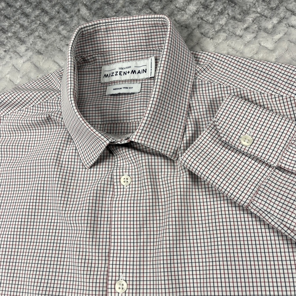 Mizzen Main Performance Shirt Mens M Check Trim Fit Maylard Button Lng Slv